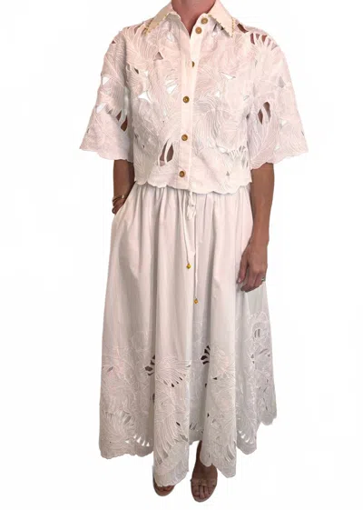 Zimmermann Mahon Embroidered Midi Skirt In Ivory In Multi
