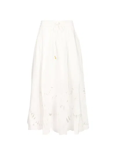 Zimmermann Womens Ivory Mahon Embroidered Cotton Midi Skirt Xs In White