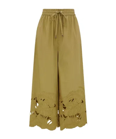 Zimmermann Mahon Cut-out Embroidered Trousers In Green