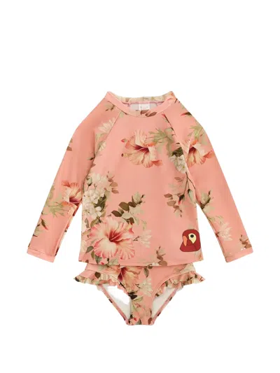 Zimmermann Kids' Mahon Floral-print Ruffled Swim Shirt In 핑크