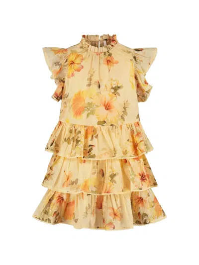 Zimmermann Kids' Mahon Floral-print Tiered Dress In Yellow