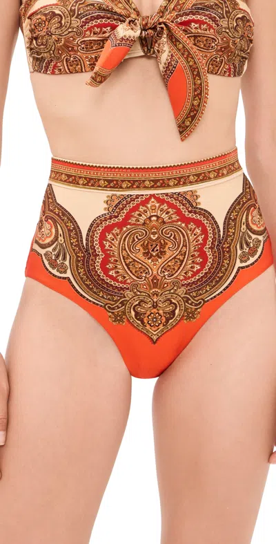 Zimmermann Mahon High Waist Bikini Bottoms Tangerine Paisley In Multi
