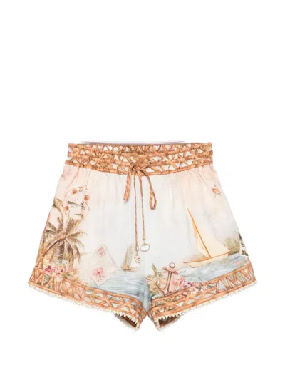 Zimmermann Mahon Island Map Linen Shorts In Brown