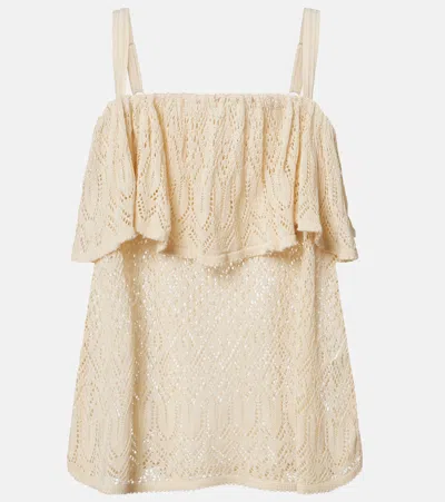 Zimmermann Mahon Knitted Ruffled Lace Top In Neutral