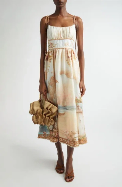 Zimmermann Mahon Picnic Dress In Island Map Blue In Neutral