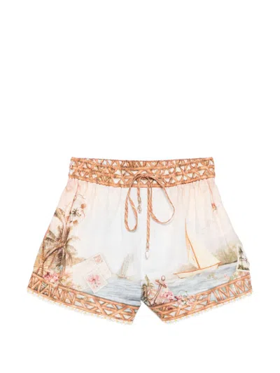 Zimmermann Mahon Linen Shorts In Light Blue