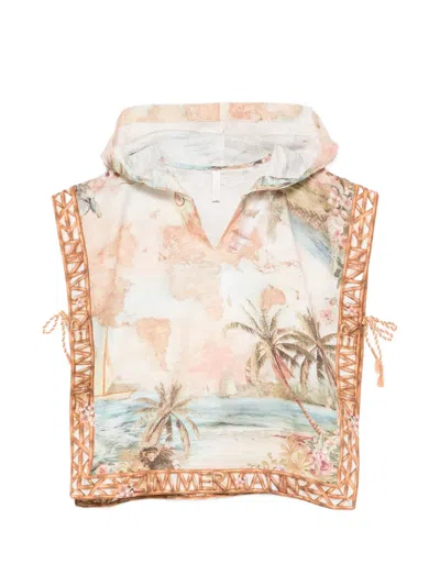 Zimmermann Kids' Mahon Map-print Hooded Poncho In Neutral