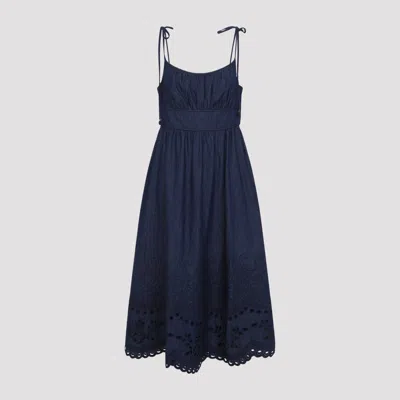 Zimmermann Mohan Broderie Anglaise Trim Denim Midi Dress In Blue