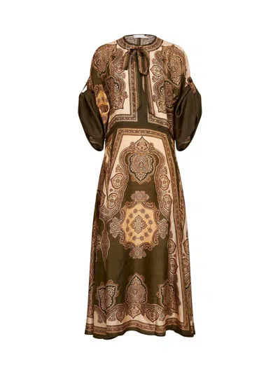 Zimmermann Mahon Midi Dress In Brown