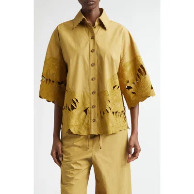 Zimmermann Mahon Oversize Embroidered Cutwork Cotton Button-up Shirt In Yellow
