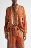 Zimmermann Tangerine Paisley-print Silk Habotai Mahon Dolman Shirt In Brown