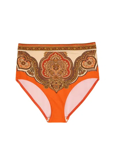 Zimmermann Mahon Paisley-print Bikini Bottoms In Red
