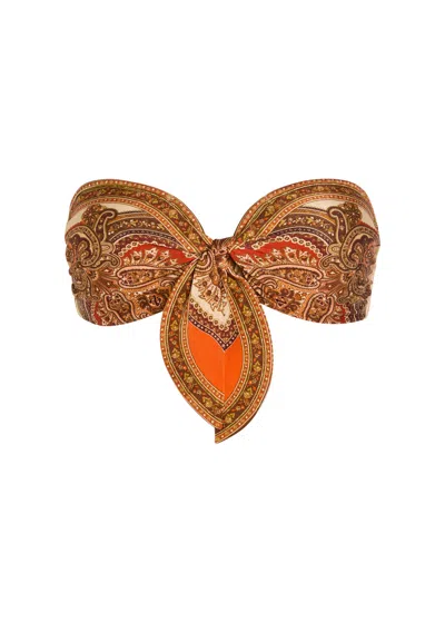 Zimmermann Mahon Patterned Strapless Bikini Top In Orange