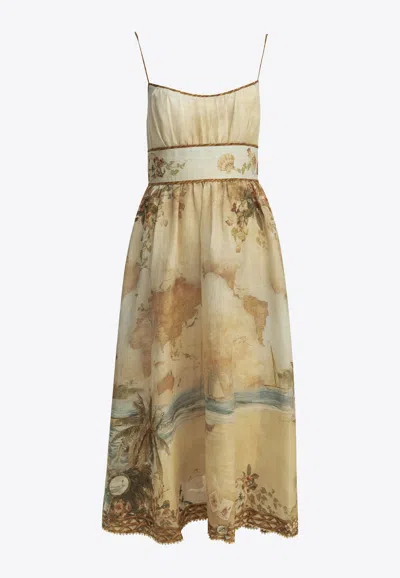 Zimmermann Mahon Printed Flared Midi Dress In Multi
