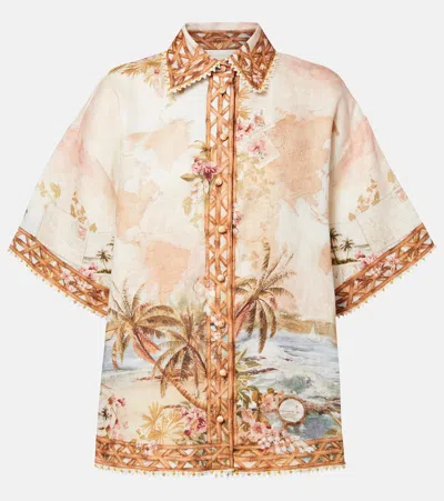 Zimmermann Mahon Printed Linen Bowling Shirt In Multi