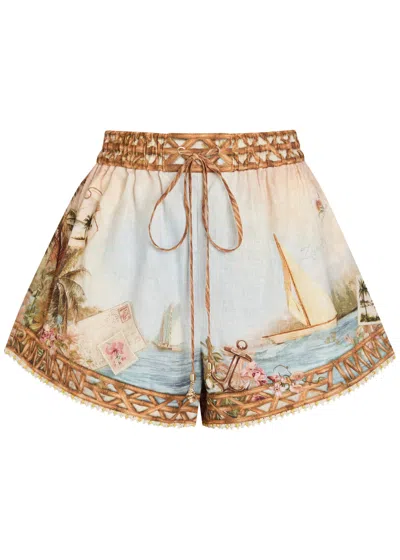 Zimmermann Mahon Printed Linen Shorts In Multi
