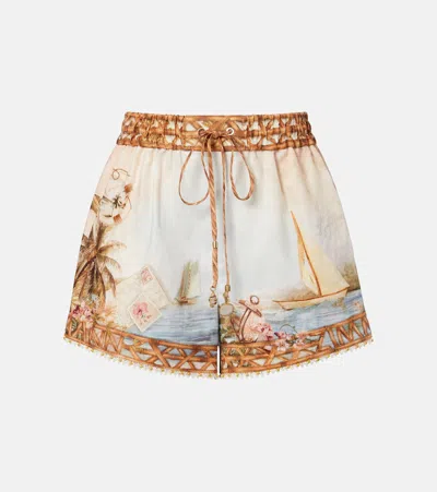 Zimmermann Mahon Printed Linen Shorts In Multi