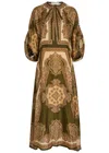 Zimmermann Mahon Paisley Print Habutai Silk Maxi Dress In Green