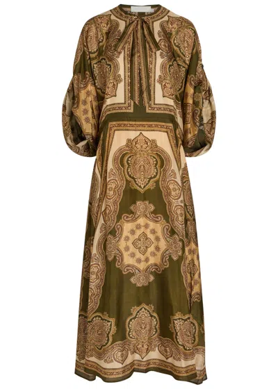 Zimmermann Mahon Paisley Print Habutai Silk Maxi Dress In Green