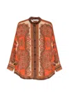Zimmermann Tangerine Paisley-print Silk Habotai Mahon Dolman Shirt In Brown