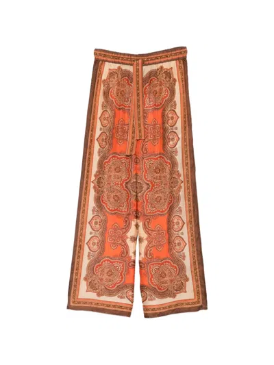 Zimmermann Mahon Printed Silk Trousers In Orange