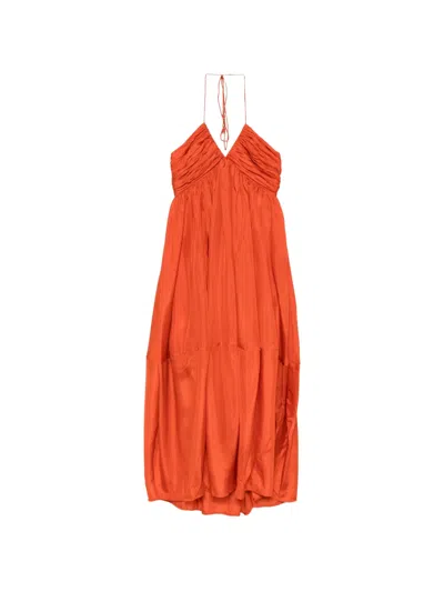 ZIMMERMANN MAHON RUCHED HALTERNECK MAXI DRESS