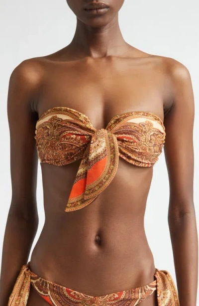 Zimmermann Mahon Scarf Tie Strapless Bikini Top In Brown