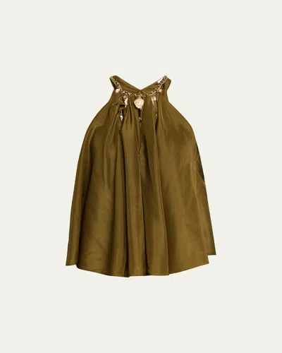 Zimmermann Womens Olive Mahon Chain Neck Silk Blouse Xl In Green