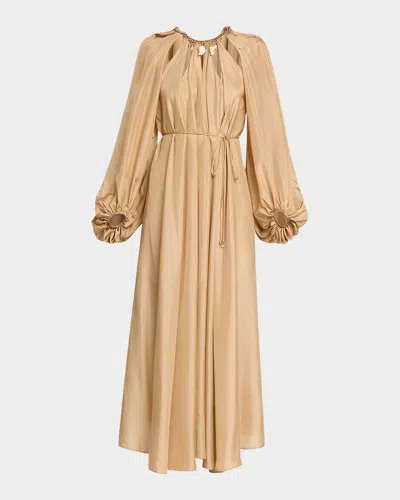 Zimmermann Mahon Silk Chain Maxi Dress In Brown