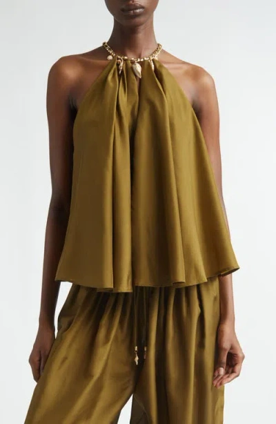 Zimmermann Womens Olive Mahon Chain Neck Silk Blouse Xl In Green