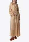 Zimmermann Silk Mini Dress With Billow Sleeves And Adjustable Chain In Champagne
