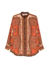 Zimmermann Tangerine Paisley-print Silk Habotai Mahon Dolman Shirt In Orange