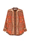 Zimmermann Tangerine Paisley-print Silk Habotai Mahon Dolman Shirt In Orange