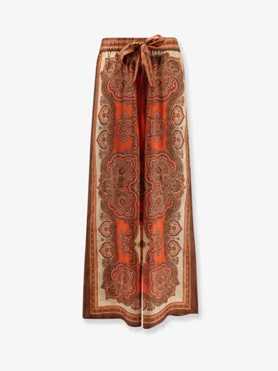 Zimmermann Mahon Silk Trousers With Paisley Print In Brown