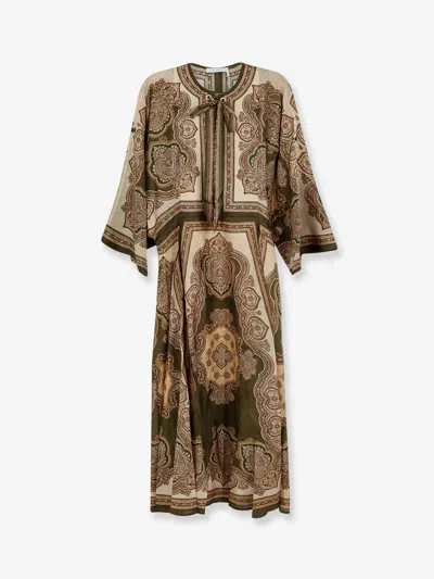 Zimmermann Mahon Paisley Print Habutai Silk Maxi Dress In Green