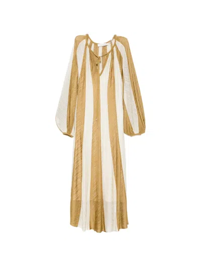 Zimmermann Mahon Splice Long-sleeve Striped Maxi Dress In Brown