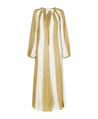 Zimmermann Mahon Splice Striped Mesh Midi Dress In Brown