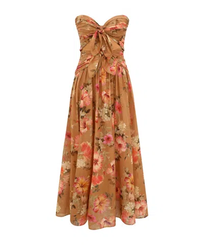 Zimmermann Mahon Floral-print Midi Dress In Brown