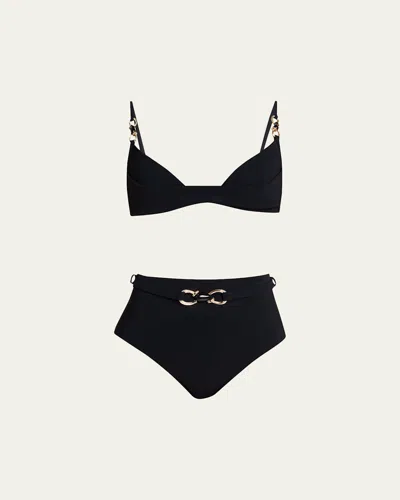 Zimmermann Mahon Trim Detail Two-piece Swimsuit In Black