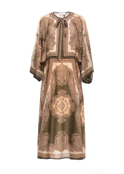 Zimmermann Mahon Tunic Midi Dress With All-over Paisley Pattern In Brown