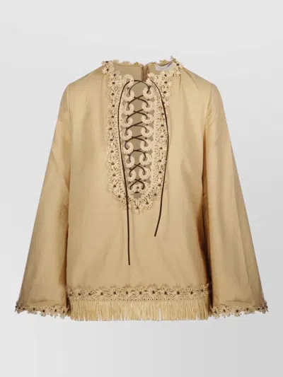 Zimmermann Mahon Tunic Top Embroidered Fringe Hem In Gold