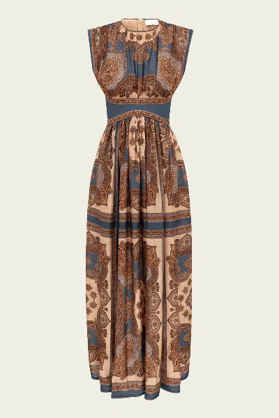 Zimmermann Womens Dark Blue Paisley Mahon Printed Silk Maxi Dress In Animal Print
