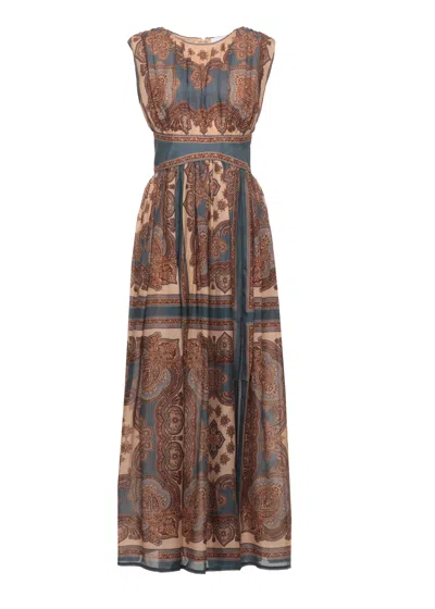 Zimmermann Mahon Waisted Maxi Dress With All-over Paisley Pattern In Brown