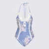 Zimmermann Cascadian Keyhole Crochet One Piece Tea Blue Botanical Floral
