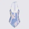 Zimmermann Cascadian Keyhole Crochet One Piece Tea Blue Botanical Floral