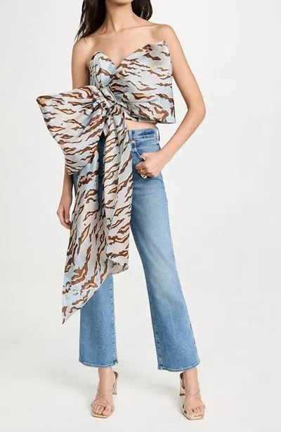 Zimmermann Matchmaker Bow Bodice In Blue Tiger In Animal Print