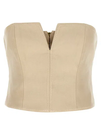 Zimmermann Cropped Strapless Linen Bustier Top In Beige