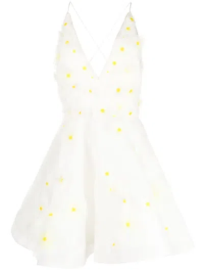Zimmermann Daisy Embellished Linen And Silk-blend Mini Dress In Ivory