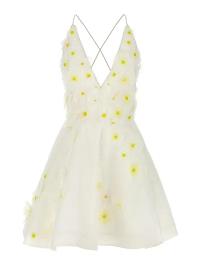 Zimmermann Daisy Embellished Linen And Silk-blend Mini Dress In Ivory
