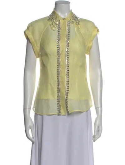 Pre-owned Zimmermann Matchmaker Diamante Blouse Linen Blouse W/ Tags In Yellow